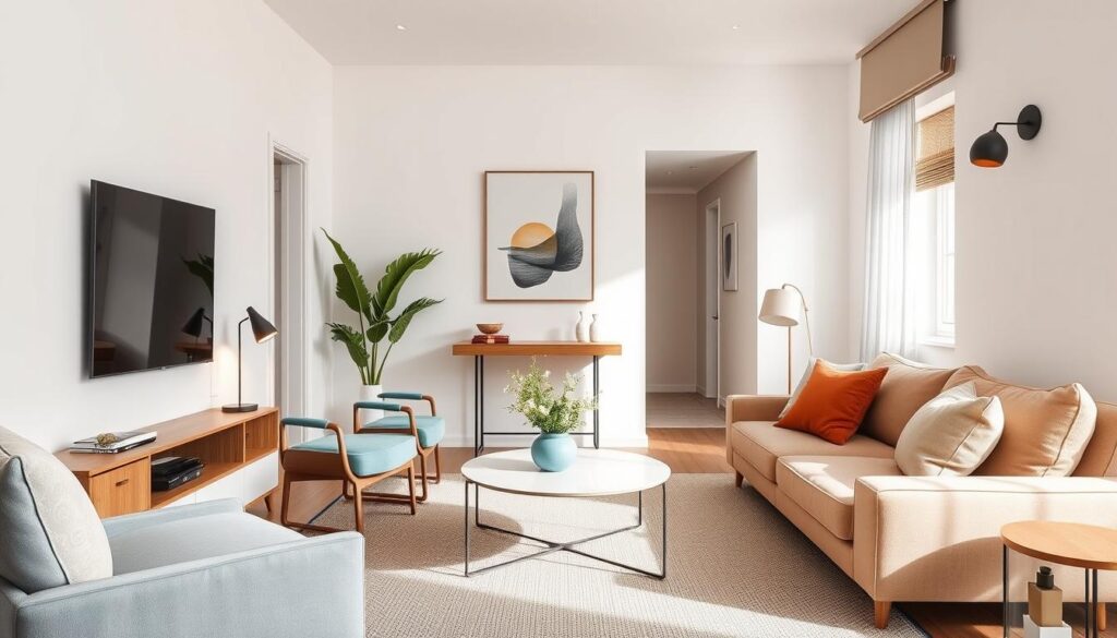 Moderne kleurentrends toegepast in een kleine woonkamer Moderne kleurentrends toegepast in een kleine woonkamer