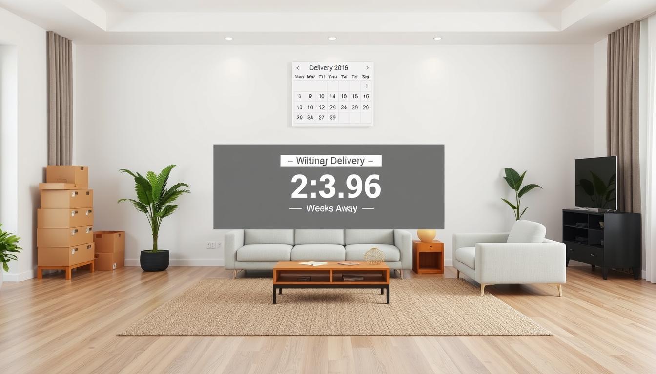 Moderne woonkamer met lege ruimte wachtend op nieuwe meubels, illustreert de levertijd van meubels