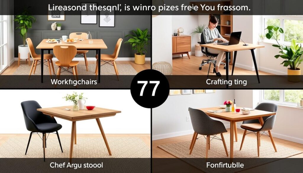 Multifunctioneel gebruik van een tafel van 77 cm met verschillende stoeltypes Multifunctioneel gebruik van een tafel van 77 cm met verschillende stoeltypes