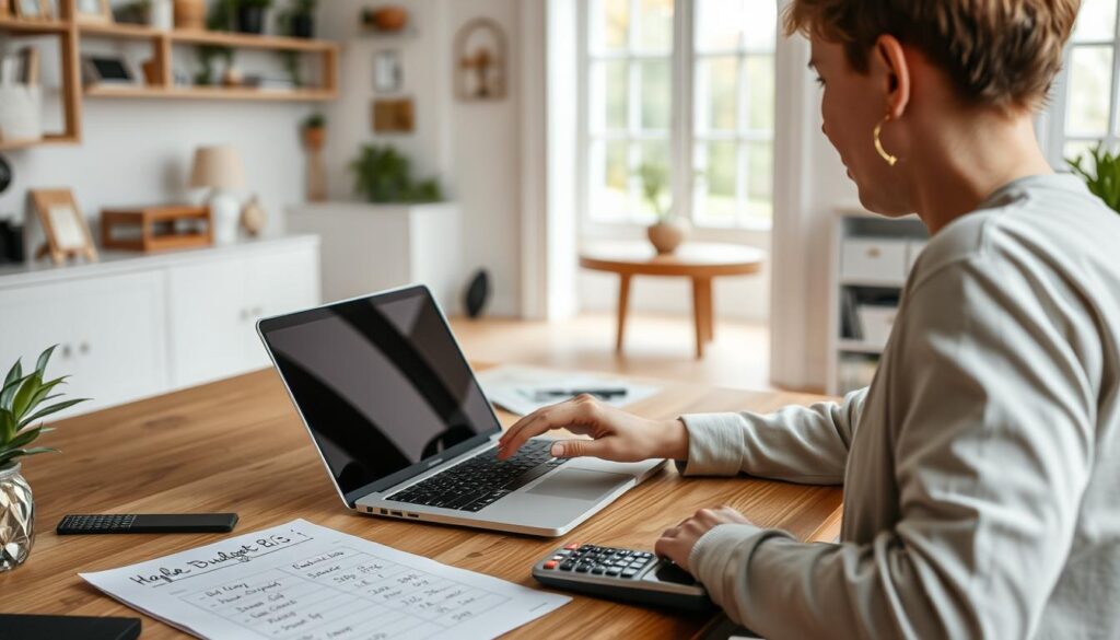 Persoon die budgetplan maakt voor kosten inrichting huis