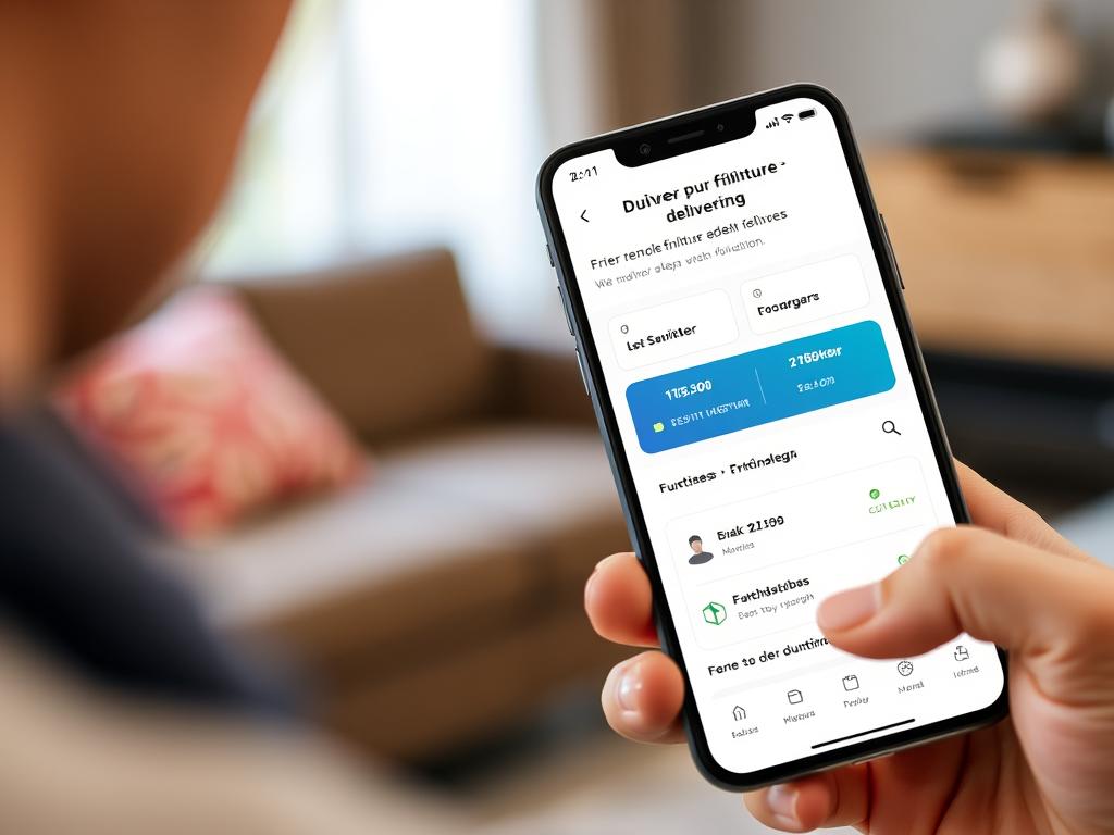 Persoon die een meubel bestelling volgt op smartphone met gemiddelde levertijd meubels informatie Persoon die een meubel bestelling volgt op smartphone met gemiddelde levertijd meubels informatie