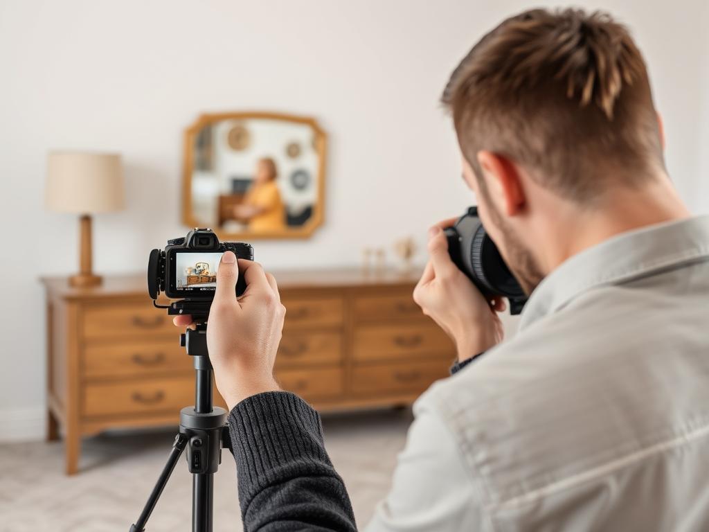 Persoon die professionele foto's maakt van meubels voor verkoop tijdens de beste tijd van het jaar om meubels te verkopen