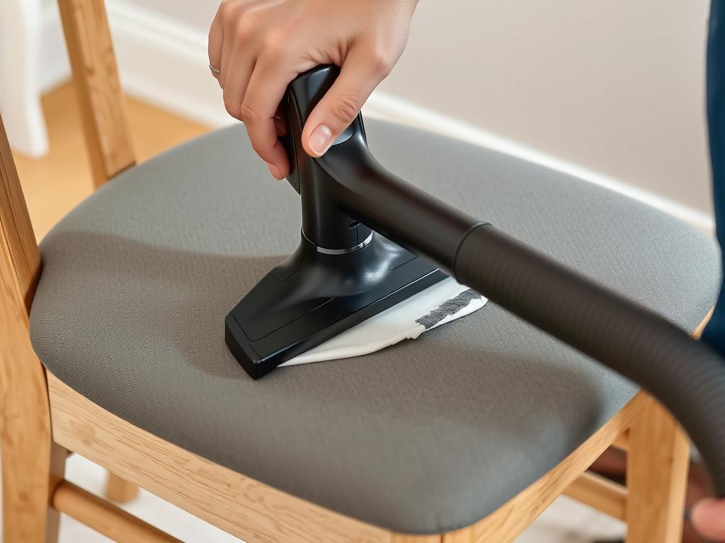 Reiniging van stoffen bekleding op een eetkamerstoel