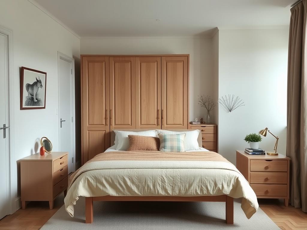 Sfeervol ingerichte slaapkamer met bed en nachtkastjes Sfeervol ingerichte slaapkamer met bed en nachtkastjes