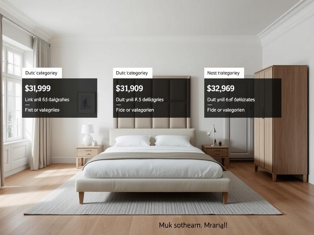 Slaapkamer met verschillende prijscategorieën voor bed, kast en nachtkastjes