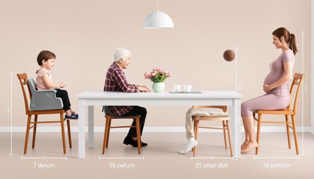 Speciale aanpassingen voor verschillende gebruikers bij een tafel van 75 cm hoogte Speciale aanpassingen voor verschillende gebruikers bij een tafel van 75 cm hoogte