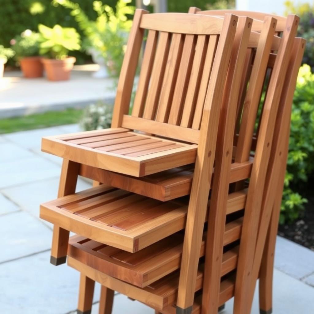 Stapelbare teakhouten stoelen die praktisch zijn voor opslag Stapelbare teakhouten stoelen die praktisch zijn voor opslag
