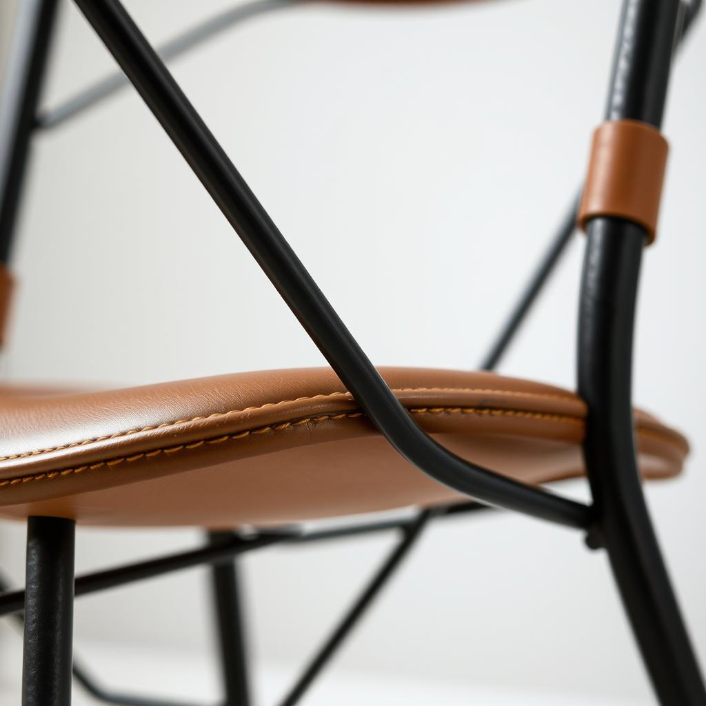 Stoere eetkamerstoelen met metalen frame en leren zitting