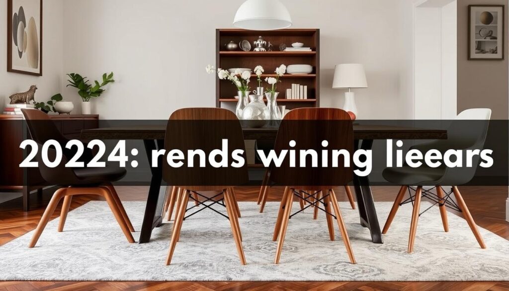 Trendy eetkamerstoelen met gebogen houten poten in een modern interieur Trendy eetkamerstoelen met gebogen houten poten in een modern interieur