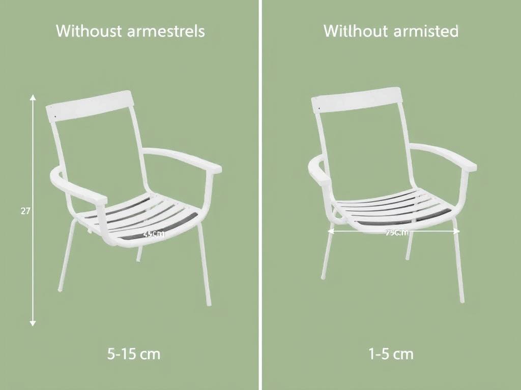 Tuinstoel met en zonder armleuningen om het verschil in tuinstoel breedte te tonen Tuinstoel met en zonder armleuningen om het verschil in tuinstoel breedte te tonen