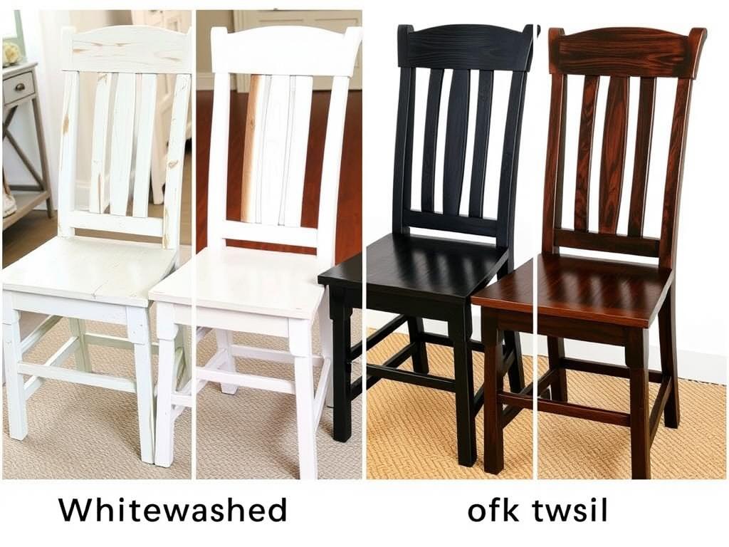 Vergelijking van houten eetkamerstoelen met verschillende kleurafwerkingen