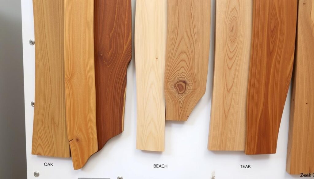 Verschillende houtsoorten gebruikt in eetkamerstoelen hout met stof