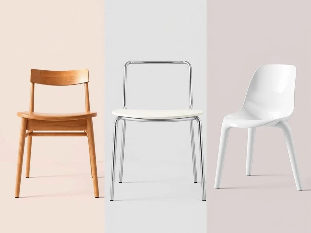 Verschillende materialen voor minimalistische eetkamerstoelen: hout, metaal en kunststof Verschillende materialen voor minimalistische eetkamerstoelen: hout, metaal en kunststof