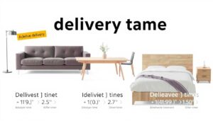 Verschillende meubels met gemiddelde levertijd labels