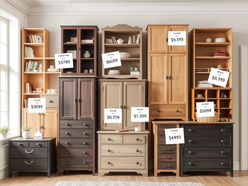 Verschillende opbergmeubels zoals boekenkasten en dressoirs met prijsindicaties voor gemiddelde kosten meubels Verschillende opbergmeubels zoals boekenkasten en dressoirs met prijsindicaties voor gemiddelde kosten meubels