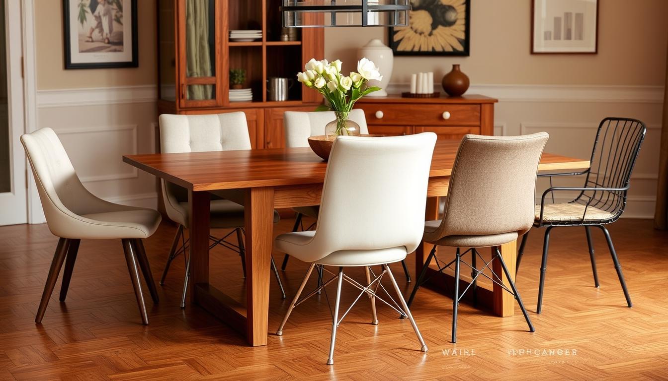Verschillende sets van 4 eetkamerstoelen in diverse stijlen en materialen
