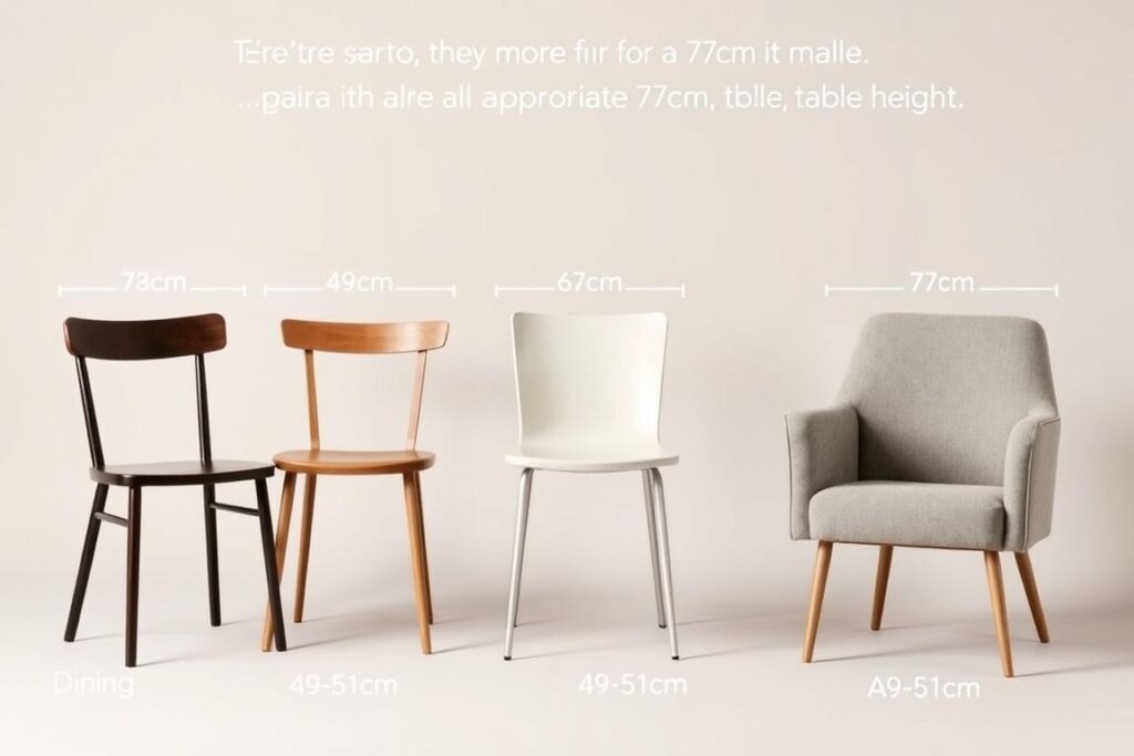 Verschillende stoeltypes met de ideale zithoogte voor een tafel van 77 cm Verschillende stoeltypes met de ideale zithoogte voor een tafel van 77 cm