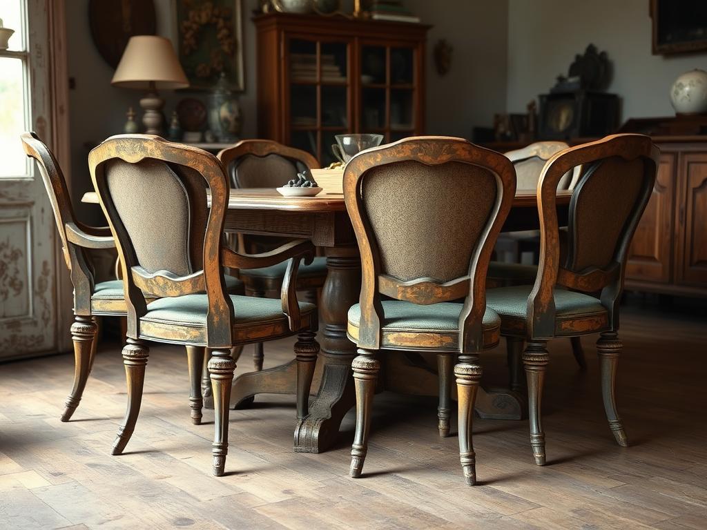 Vintage stoere eetkamerstoelen met karakteristieke details en patina