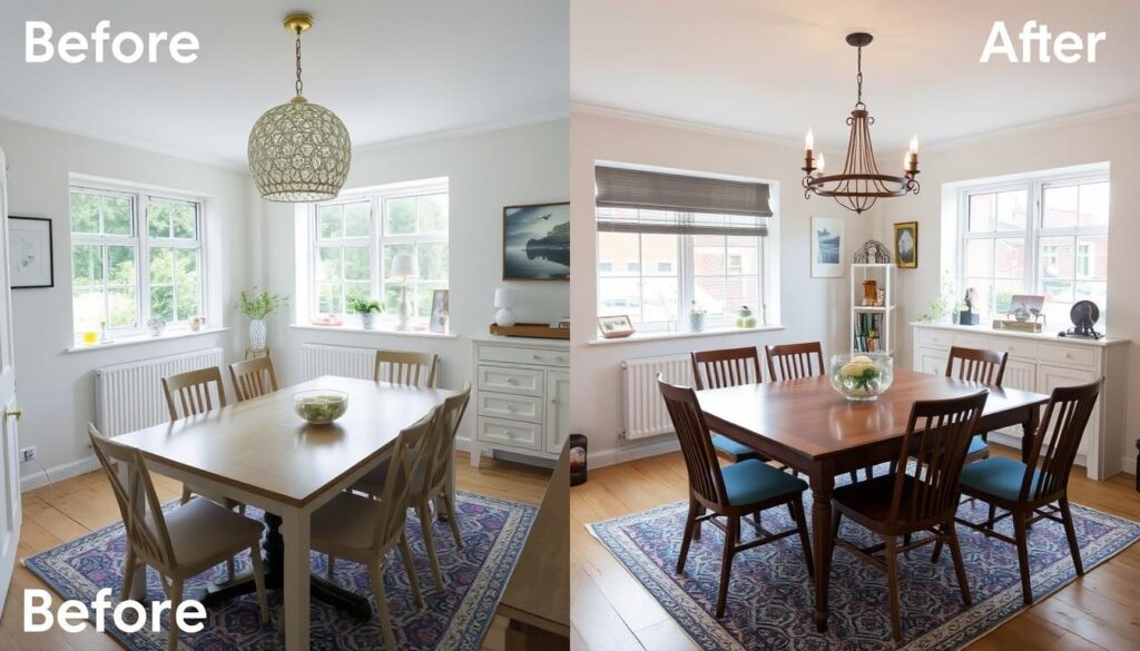 Voor en na transformatie van een eetkamer met beperkt budget