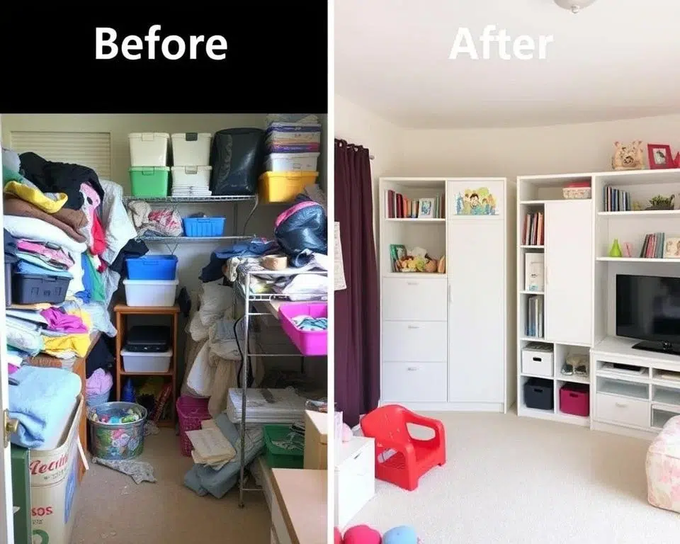 Voor en na voorbeeld van een kleine kinderkamer transformatie Voor en na voorbeeld van een kleine kinderkamer transformatie
