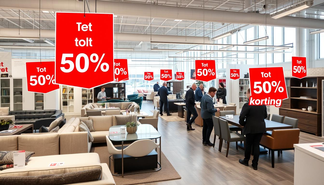 Winteruitverkoop met korting op meubels in een showroom
