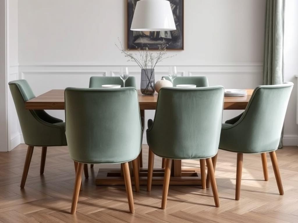 Zachte velvet eetkamerstoelen in een moderne eetkamer setting