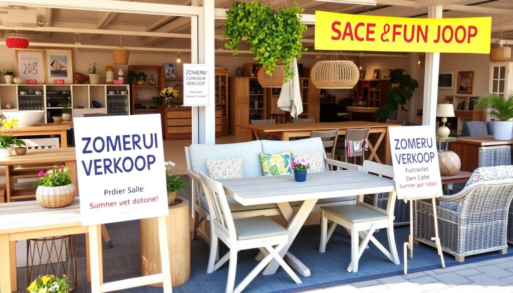 Zomeruitverkoop van meubels in juli en augustus met speciale aanbiedingen