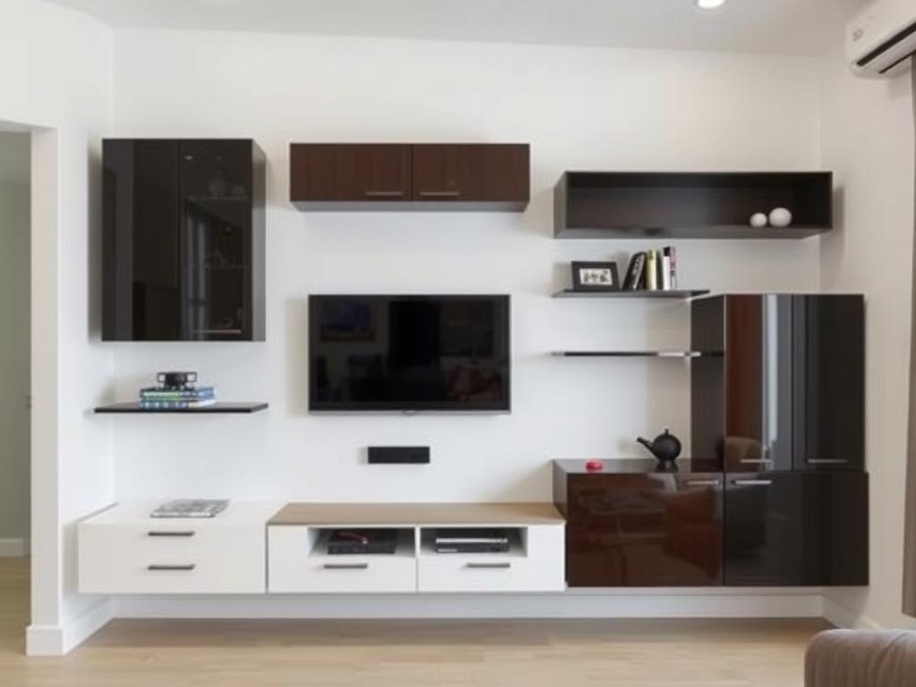 Zwevende wandmeubels in een kleine woonkamer Zwevende wandmeubels in een kleine woonkamer
