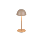 De Reality Tafellamp Ortiz is een moderne, minimalistische tafellamp met een ronde voet, slanke verticale steel en koepelvormige kap in lichtbruin/beige, die warm licht uitstraalt.