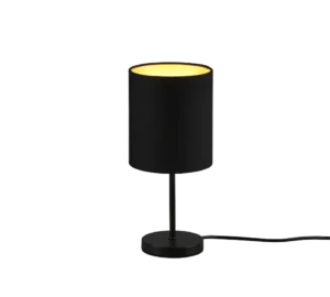 De REALITY Tafellamp JERRY is een moderne zwarte tafellamp met een cilindrische kap, slanke stang en ronde voet. Het zichtbare snoer en het zacht gloeiende licht geven elke ruimte een eigentijdse charme.