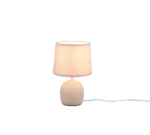De REALITY Tafellamp MALU heeft een compact, modern ontwerp met een ronde witte voet en een slanke cilindrische kap. In het stopcontact straalt hij een zacht, warm licht uit dat perfect is voor elke ruimte.