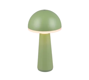 De Reality Tafellamp FUNGO is een moderne, groene tafellamp in de vorm van een paddenstoel met een strak, minimalistisch ontwerp en een koepelkap die een zachte, warme gloed uitstraalt.