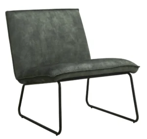 De Fauteuil James - Velvet Groen is een moderne accentstoel met een donkergroene fluwelen zitting en rugleuning, slanke zwarte metalen poten en een minimalistisch armloos ontwerp.