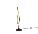 De TRIO Tafellamp Blaze heeft een minimalistisch ontwerp met een zwarte ronde voet en twee in elkaar verstrengelde golvende LED-strips: een gouden en een witte. Hij is plug-in met een zichtbaar zwart snoer en voegt moderne stijl toe aan elke ruimte.
