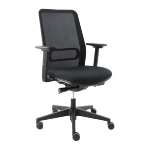 De Workliving Dreamliner Mesh Black Edition bureaustoel heeft een ergonomisch ontwerp met een netrugleuning, verstelbare armleuningen, een zachte zitting en een onderstel met vijf wielen voor mobiliteit.
