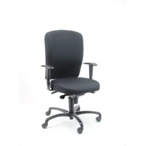 Een Refurbished Bureaustoel Vepa By Beta (N)en 1335 ergonomische zwarte bureaustoel met verstelbare armleuningen en een onderstel met vijf wielen, weergegeven op een effen witte achtergrond.