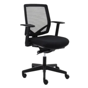 De Workliving Huiswerk Mesh - Bureaustoel Ergonomisch Design (N)EN 1335 is een moderne zwarte bureaustoel met rugleuning van netstof, zitkussens, verstelbare armleuningen en een onderstel met vijf wielen voor eenvoudige mobiliteit.