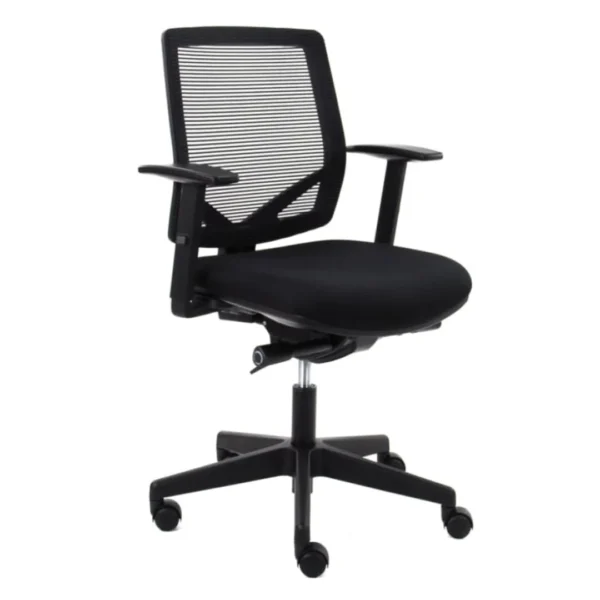 De Workliving Huiswerk Mesh - Bureaustoel Ergonomisch Design (N)EN 1335 is een moderne zwarte bureaustoel met rugleuning van netstof, zitkussens, verstelbare armleuningen en een onderstel met vijf wielen voor eenvoudige mobiliteit.
