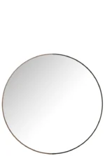 De Spiegel Rond Metaal/Hout Zwart Large heeft een dunne lijst, half bruin en half zwart, tegen een effen witte achtergrond.