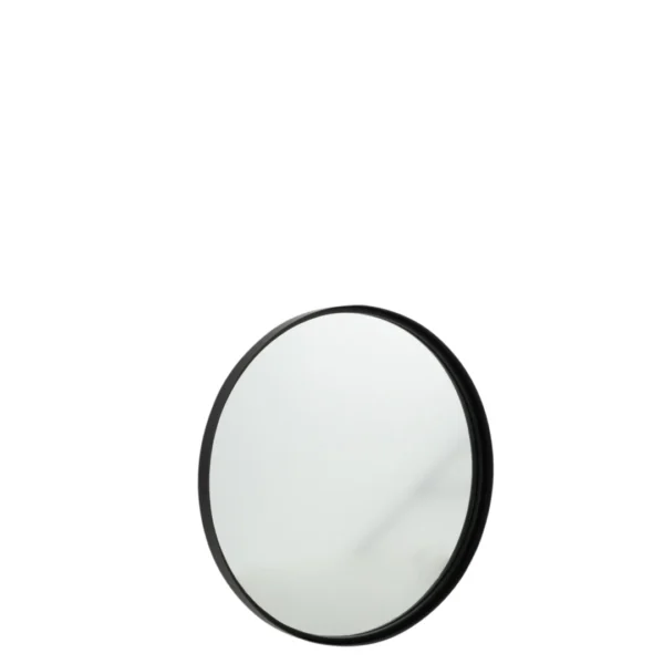 De Mirror Round High Border Metal/Glass Black Small staat midden onder tegen een effen witte achtergrond.