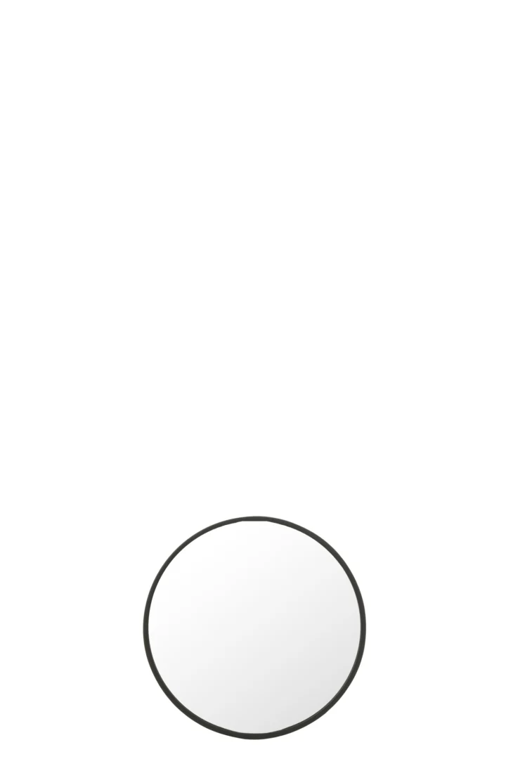 Op een eenvoudige illustratie met een lege witte achtergrond staat de Mirror Round Matzwart Medium middenonder, waardoor een subtiele schaduw wordt geworpen.