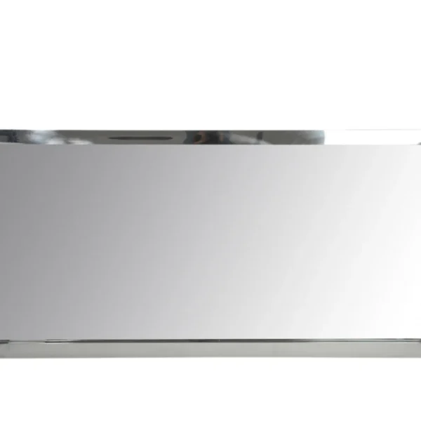 Mirror Rectangle Stainless Steel/Glass Silver heeft een brede, glanzende zilveren lijst en een reflecterend oppervlak, weergegeven tegen een effen witte achtergrond met een vage, onscherpe achtergrond.