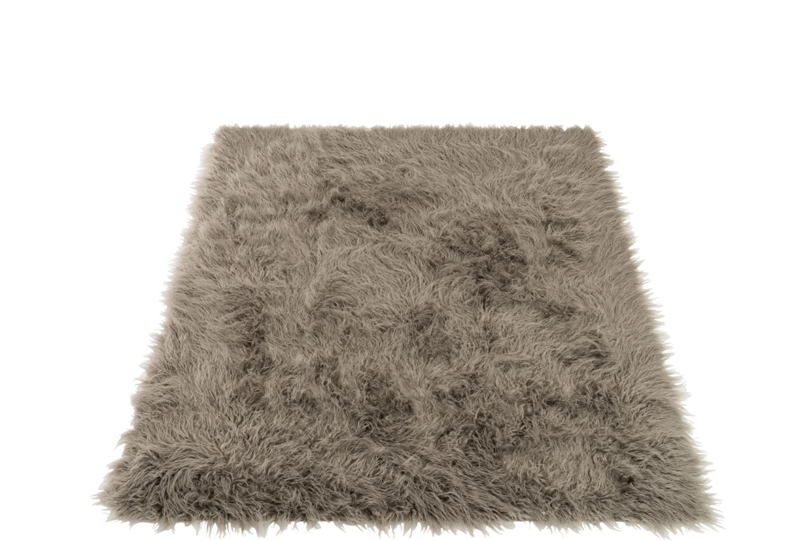 Het Vloerkleed Langharig Acryl Grijs is een rechthoekig, lichtgrijs, donzig shagtapijt met een zachte textuur, getoond vanuit een lage hoek tegen een witte achtergrond.