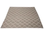 Het Vloerkleed Geruit Wol Beige/Wit is een rechthoekig beige en wit geruit wollen vloerkleed, van bovenaf gezien op een witte ondergrond.
