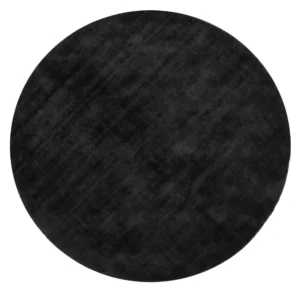 Het Vloerkleed Rond Handgemaakt Viscose Zwart is een groot, rond zwart vloerkleed van handgeweven viscose, met een zachte, fluweelachtige textuur met subtiele schaduwvariaties over het oppervlak.