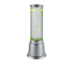 De REALITY Tafellamp JELLY is een cilindervormige lamp met zilveren details, gevuld met groen getint water en met daarin drie drijvende kunstkwallen.