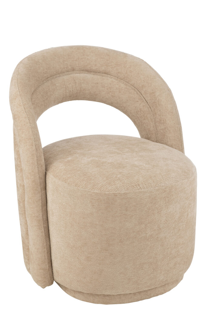 De Bijzetstoel Beige Textiel Modern is een eigentijdse beige gestoffeerde bureaustoel met een ronde rugleuning, ronde zitting en zachte stof voor modern comfort.