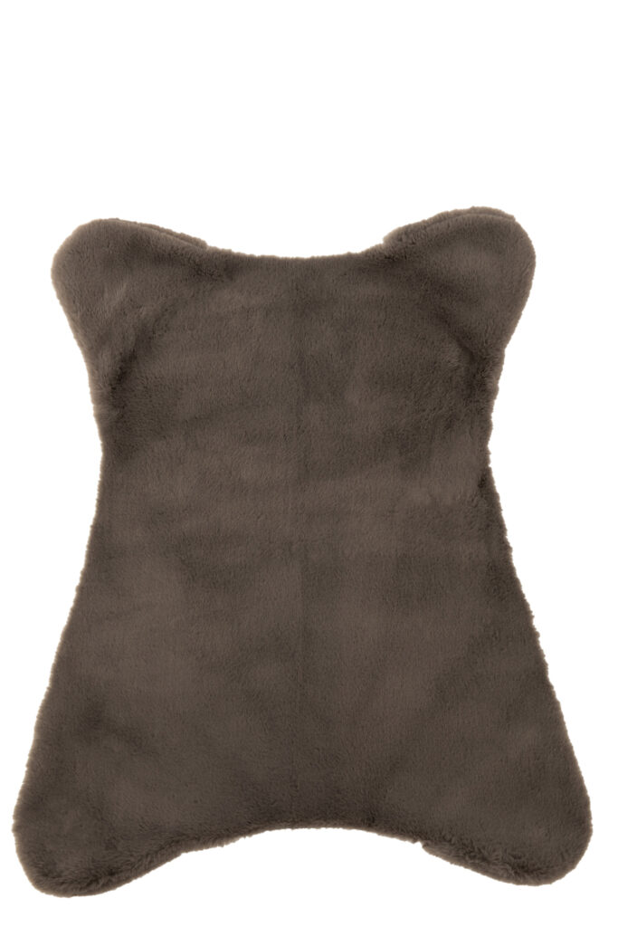 Een zachte, grijze stoelhoes met de naam Hoes Vlinderstoel Cutie Grijs heeft een pluche, donzige textuur en afgeronde oorachtige hoeken, afgebeeld op een witte achtergrond.