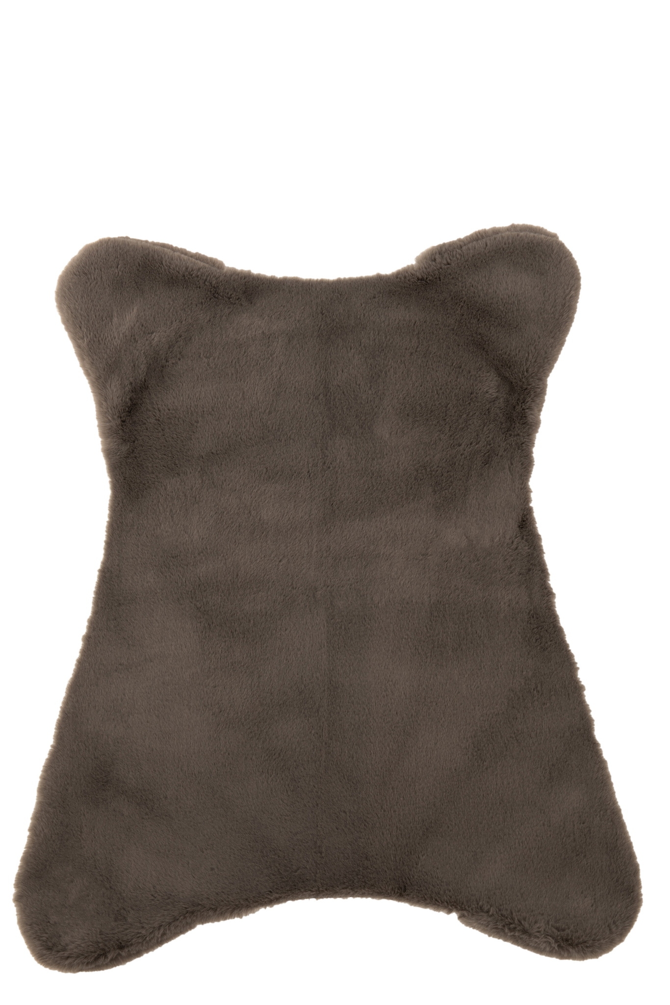 Een zachte, grijze stoelhoes met de naam Hoes Vlinderstoel Cutie Grijs heeft een pluche, donzige textuur en afgeronde oorachtige hoeken, afgebeeld op een witte achtergrond.