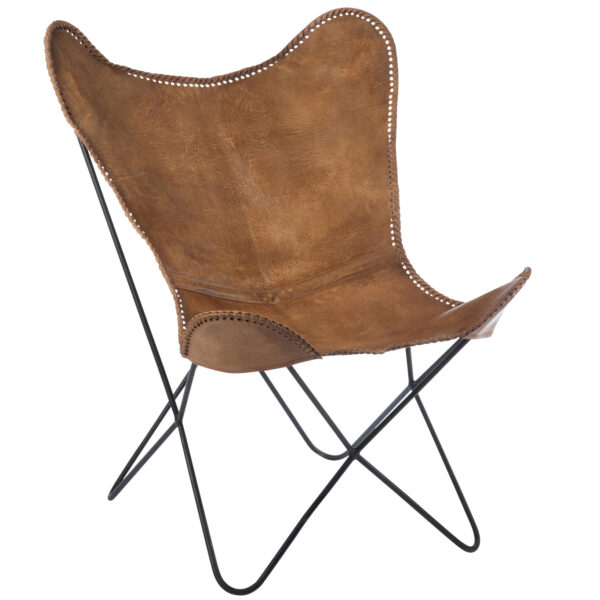 Lounge Stoel Leer Cognac Metaal